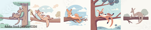 cute kangaroo vector relaxing in a tree