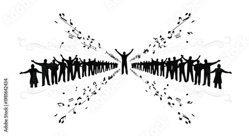 People silhouettes stand with arms raised in a V-formation to celebrate a sense of collective success and unity, creating an inspiring visual metaphor for leadership and team harmony.
