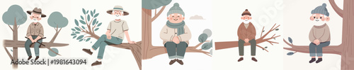 vector of grandfather sitting relaxing in a tree