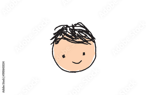 Cute hand-drawn boy face with skin color and black crayon rough sketch style