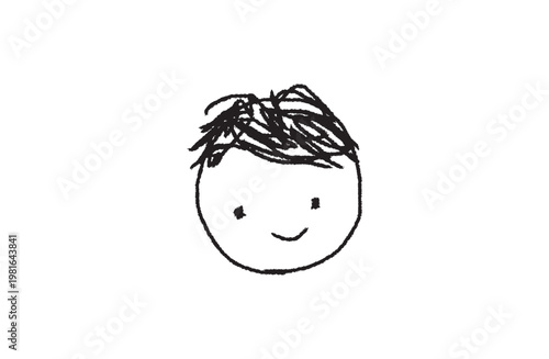 Cute hand-drawn boy face outline, black crayon sketch style with no color fill