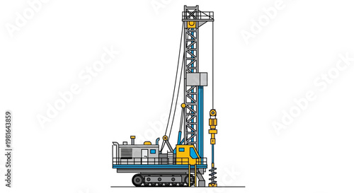 Heavy Duty Drilling Rig Machine with Rotary Auger and Tracks on White Background