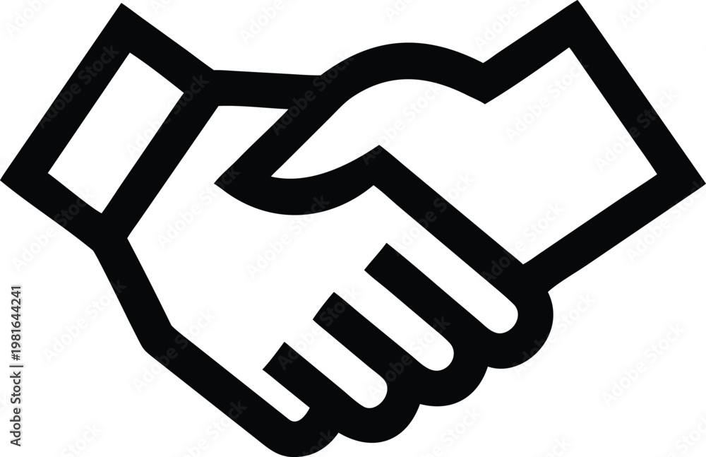 Fototapeta premium Black line of two hands shaking palms handshake