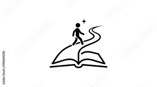 Person Walking on a Book Star Sparkles Above