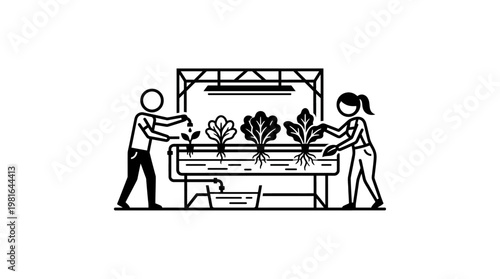 People Working on a Hydroponic Growing System