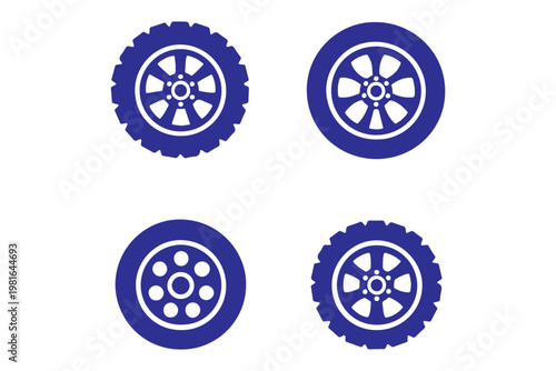 Car Tire Wheel Outline Icons Set Automotive Rim Tyre Vector Collection