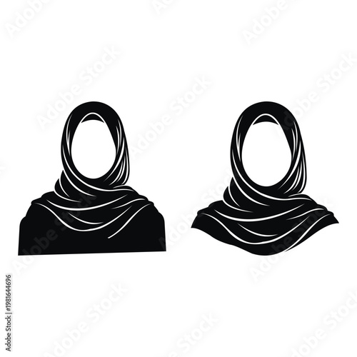 Black and white illustration of two hijab headscarves