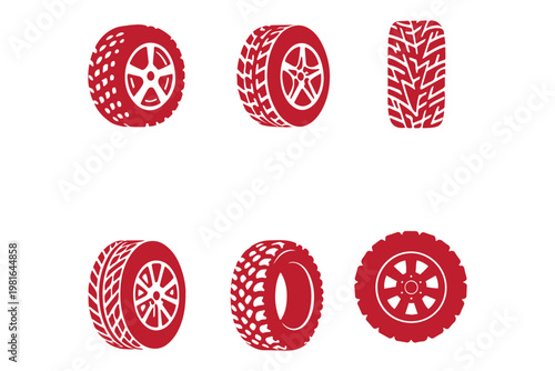 Car Tire Wheel Outline Icons Set Automotive Rim Tyre Vector Collection