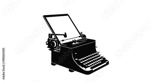 Typewriter isolated on a solid white background serves as a classic symbol for vintage journalism, professional creative writing, literature, traditional office work, and nostalgic storytelling.