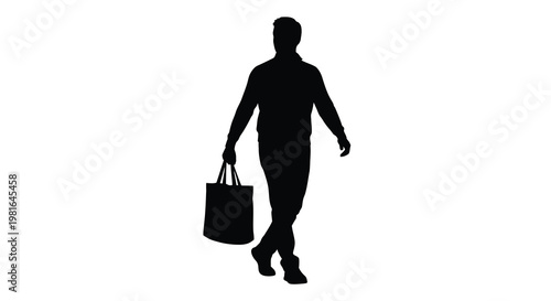 Silhouette of a man walking and carrying a shopping bag