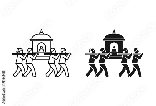 Cultural Traditional palanquin procession icons, royal litter carriage vector, cultural sedan chair set – Minimal Line Art
