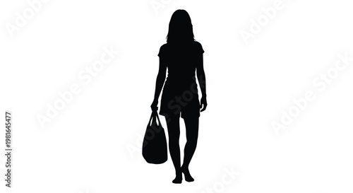 Silhouette of a woman walking and carrying a shopping bag