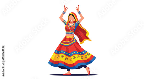 A woman in vibrant traditional attire performs a graceful folk dance celebration