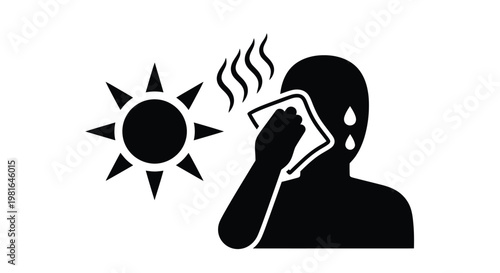 Person wiping sweat from their face during a very hot sunny day with high summer heat intensity