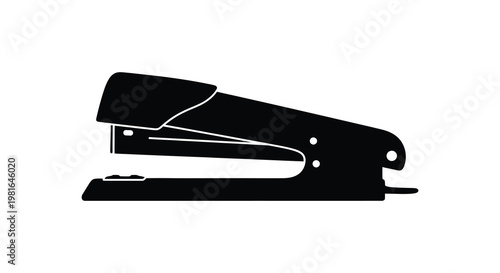 A simple black silhouette of a standard office stapler clearly defined silhouette