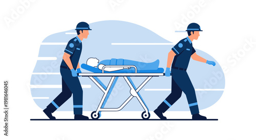 Paramedics Carry Patient on Stretcher, Emergency Medical Services, Healthcare Concept