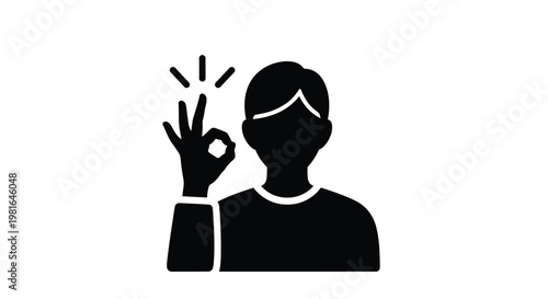 Silhouette of a happy person making an okay hand gesture to express complete approval and total satisfaction