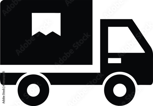 Black delivery truck on white background