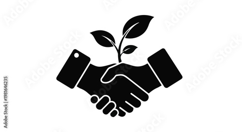 Handshake between two people featuring a small growing plant represents the mutual commitment to sustainable development and environmental responsibility in modern corporate partnerships.