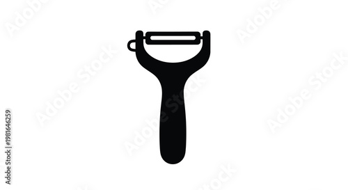 Simple black silhouette of a kitchen vegetable peeler isolated on white