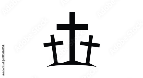 Three black crosses silhouetted against a plain white background