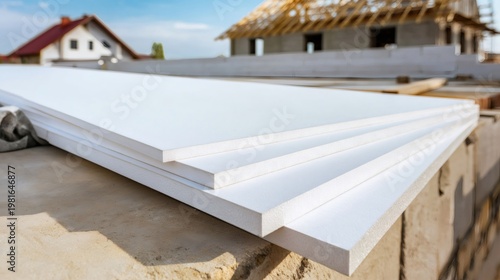 Styrofoam insulation panels on construction site for energy efficiency