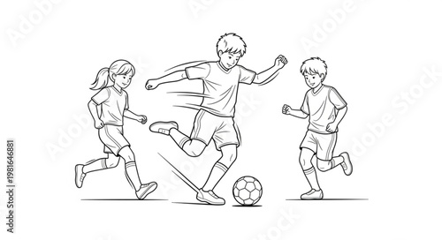 Childrens Soccer Game - A Dynamic Sketch of Young Players in Action.