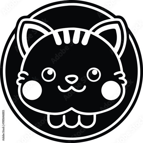 Black circle with cartoon cat face animal