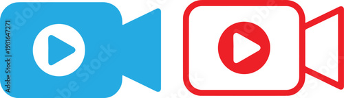 Play button video camera icons in blue and red colors
