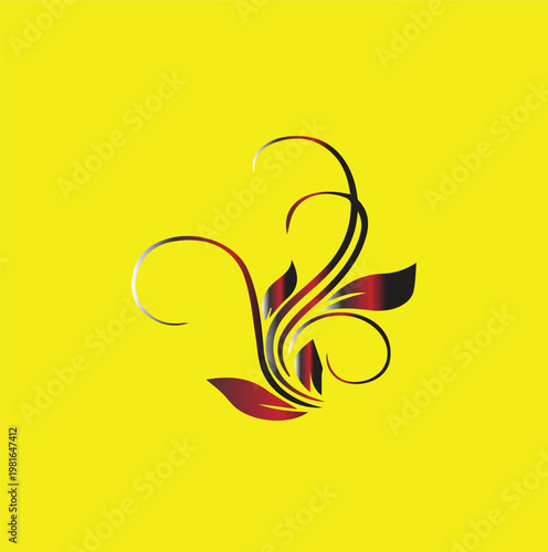 Abstract Floral Swirl on Yellow: An elegant and artistic floral swirl design graces a vibrant yellow background, its intricate lines and delicate forms evoking a sense of artistry and modern flair.