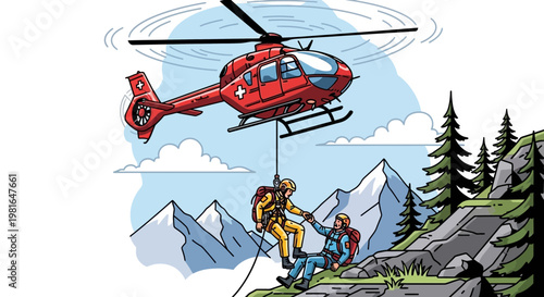 Mountain Rescue Helicopter Saves Injured Hiker with Rope
