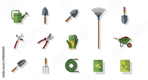 Collection of essential gardening tools for outdoor plant care.