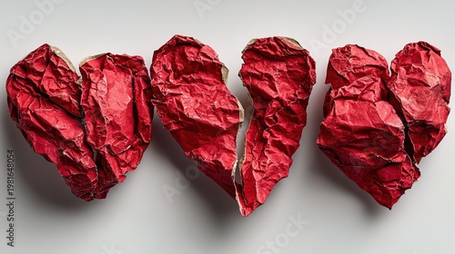 Crumbled Torn Red Paper Heart Symbol of Broken Relationship Concept