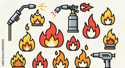 Collection of Flames and Blowtorches in Vector Illustration.