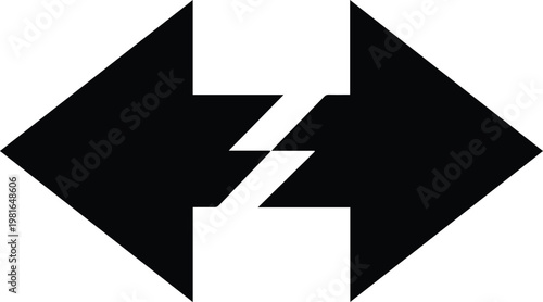 Double Sided Black Arrow Icon with Lightning Bolt Center for Connection and Energy