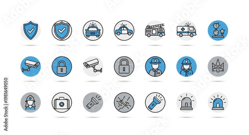 Collection of Security and Safety Icons in Doodle Style.