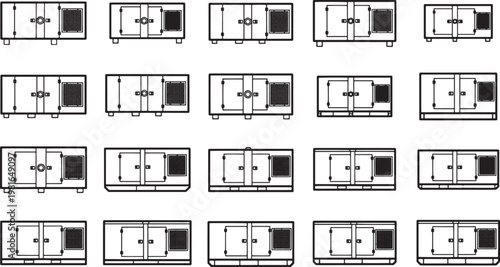 An organized overhead view of many air conditioning units showcasing a pattern of efficient cooling structures.