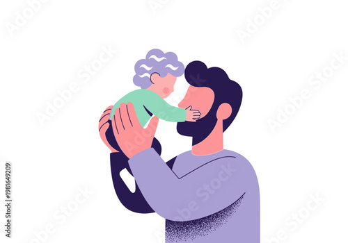 Father Holding Child Flat Vector Illustration - Parenting, Family Love, and Fatherhood Concept