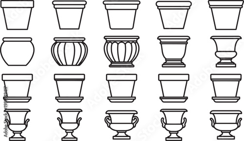 Assortment of meticulously crafted botanical planters arranged in a stylish pattern.
