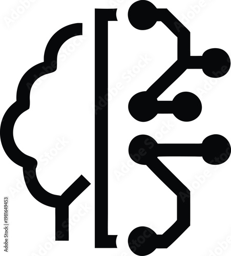 Black and white brain circuit symbol technology