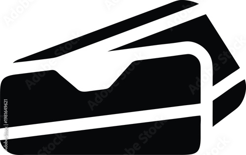 Black and white abstract shape with geometric lines and curves