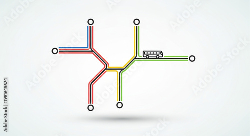 Colorful Subway Map Illustration with Train on Yellow Line.
