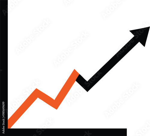 Black and orange line graph with arrow pointing up chart
