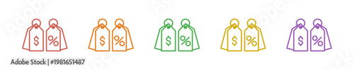 Price Tag Icon Set Multiple Style Collection. Vector Illustration Concept Designed In Line Colorful Style