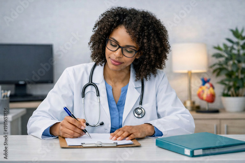 The female doctor is working at her clinic
