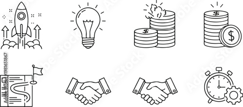 Line Icons Representing Various Business Concepts