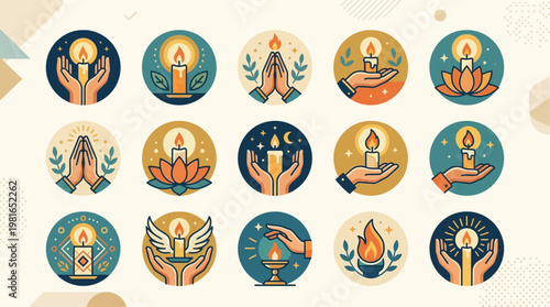 National Day of Prayer icons feature hands clasped in reverence with candles and lotus flowers