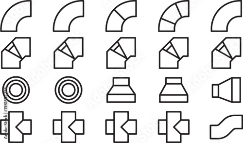 A schematic illustration of diverse pipe fittings, emphasizing technical precision and design versatility for various applications. 