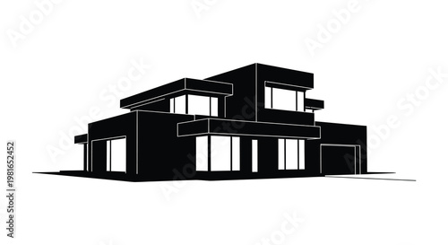 Modern architectural house design shown as a striking black graphic silhouette