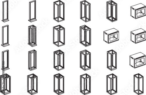 An organized arrangement of modern building frames, ideal for conveying structure and architectural design.